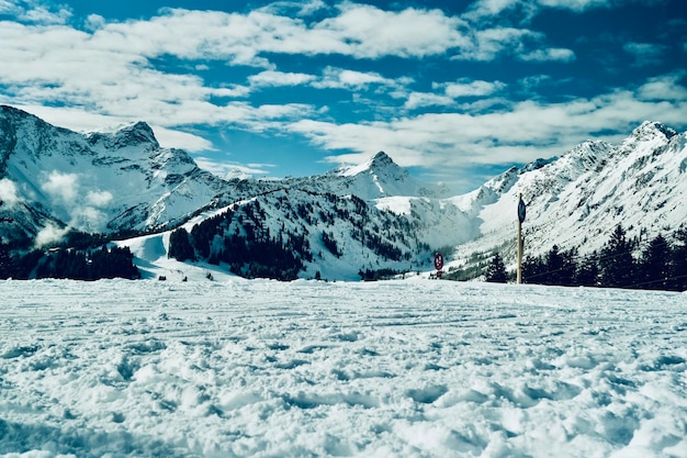 Skiing area mountain in Austria