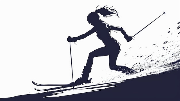 Photo skiing girl silhouette of a skier generative ai