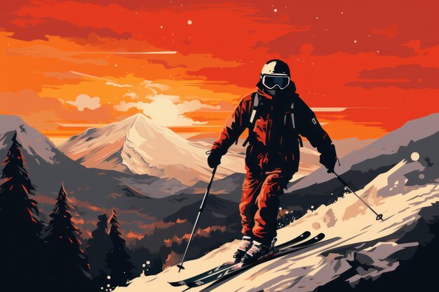 Skiing illustration poster background for advertising travel poster