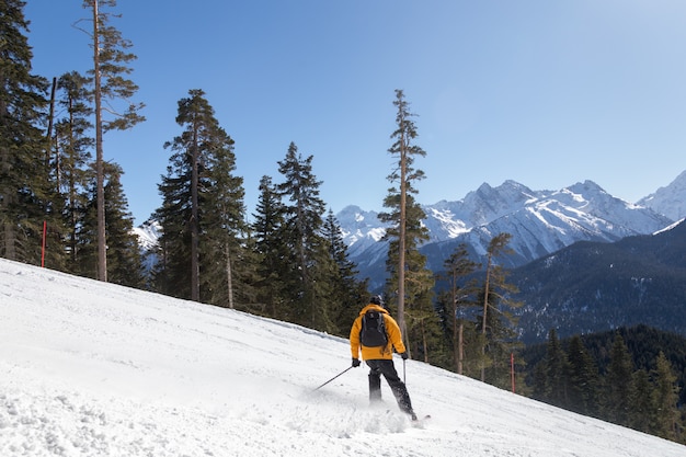 Skiing in the mountains