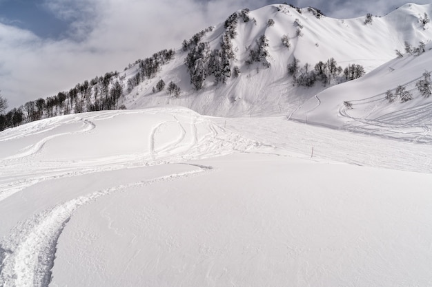 Skiing and snowboarding in the mountain ski resort