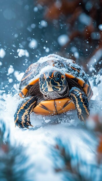 Skiing Turtle in a Winter Wonderland Turtle on the Trails