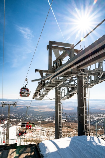 Skilift chairs in resort Tatranska Lomnica in High Tatras mountains Slovakia