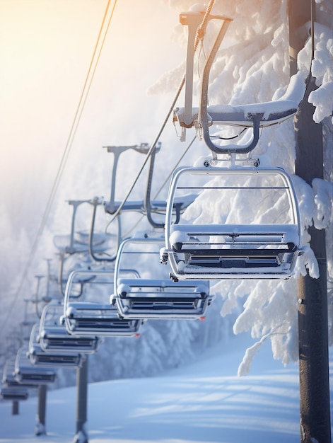 Skiliften in de bergen in de winter