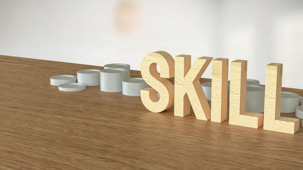 Текст навыка и монеты для обучения или изучения концепции 3D-рендеринга