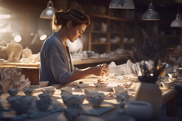 Photo a skilled artisan working on a ceramic piece in he 00274 03