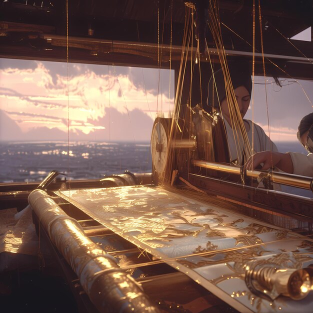 Photo skilled brocade weaver in action adobe stock image