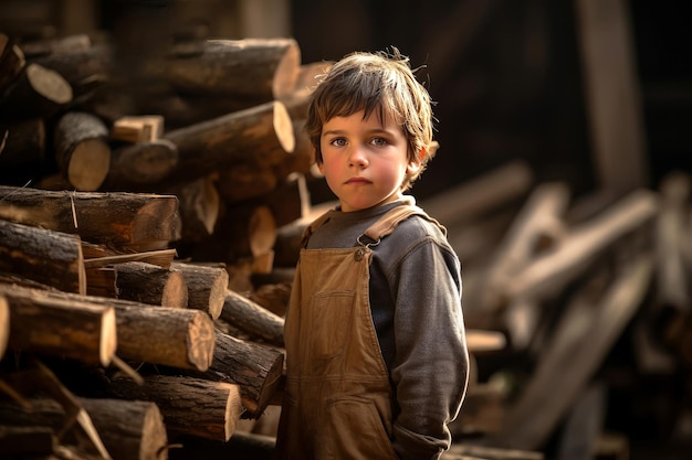 熟練した木工の少年  sawmillの職人 工芸の労働者 アイを生成する