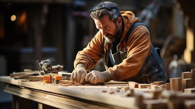 Skilled Carpenter Working with Plane on Wooden Piece