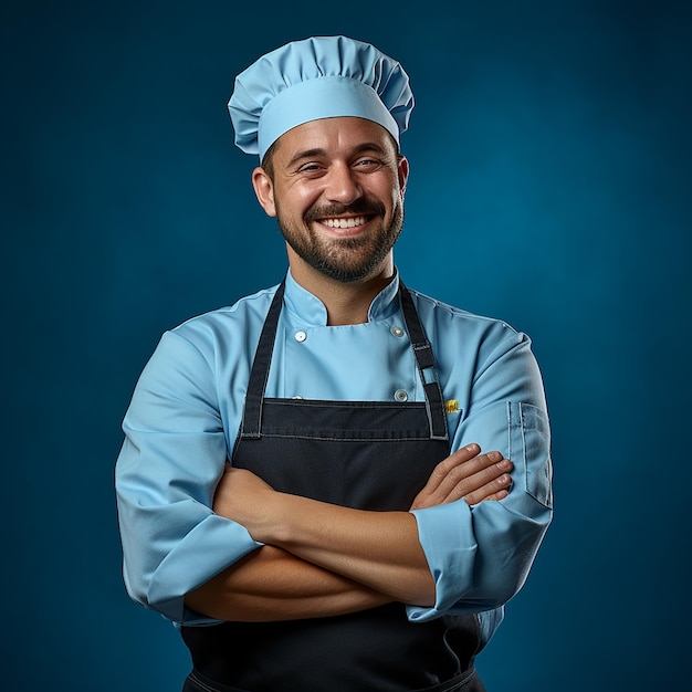 Skilled Chef Assistant on Solid Blue Background