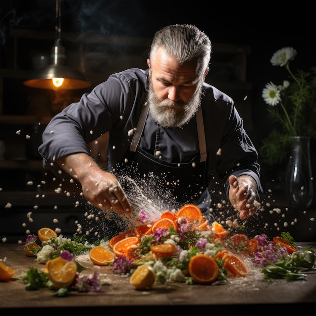 Foto un cuoco esperto che prepara delicatamente un piatto gourmet