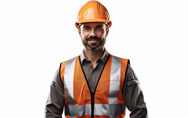 Skilled Construction Worker with a Confident Gesture on white background