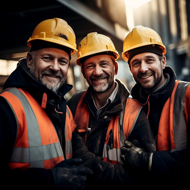 Skilled Crew Construction Workers in Safety Gear Aged 3545