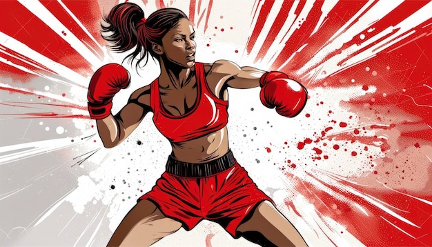 A Skilled female boxer in a captivating vector illustration