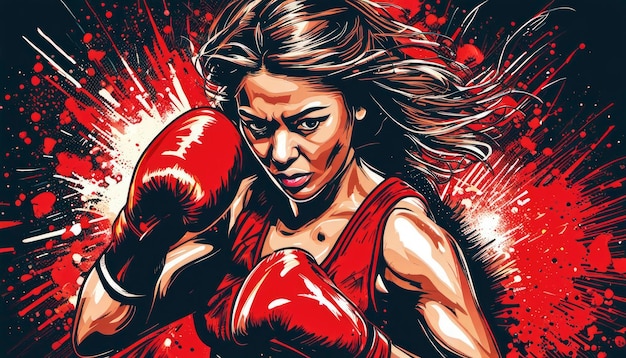 A Skilled female boxer in a captivating vector illustration