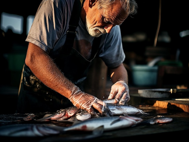 Skilled Fisherman Preparing