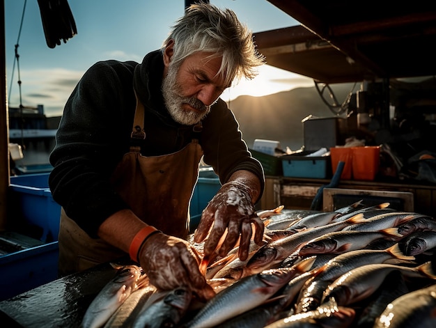 Skilled Fisherman Preparing