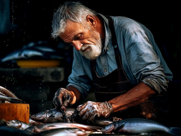 Skilled Fisherman Preparing