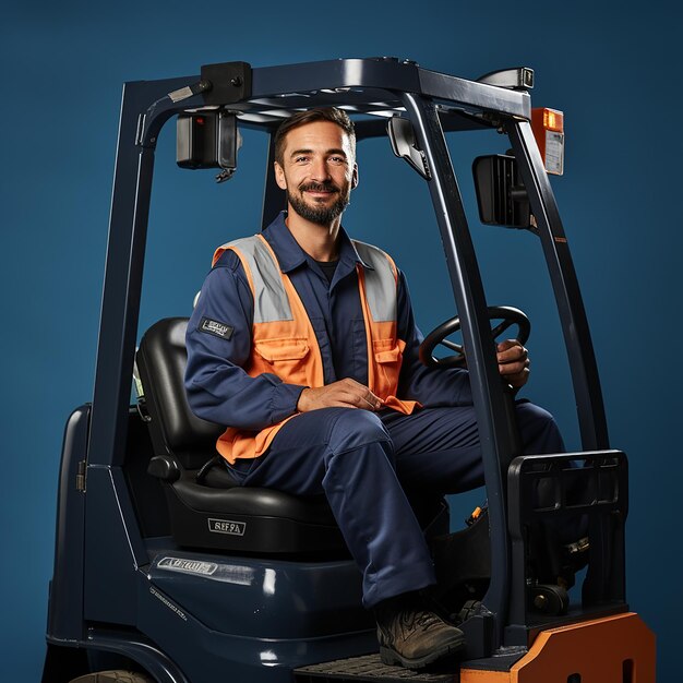 Skilled Forklift Operator on Solid Yellow Background