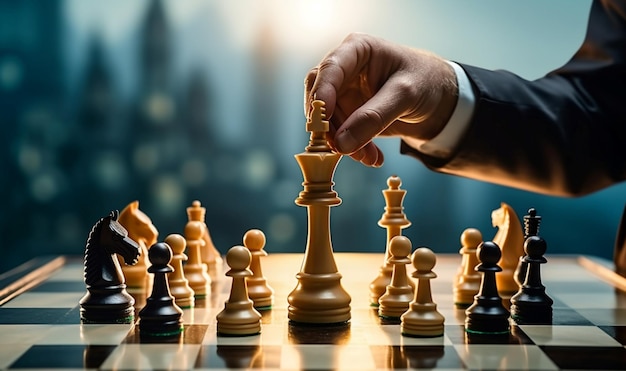 Selective focus Mans hand in chess play, metaphorically guiding strategic  business decisions Vertical Mobile Wallpaper AI Generated 30463882 Stock  Photo at Vecteezy