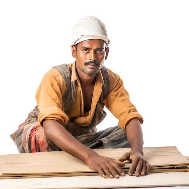 写真 熟練したインドの木工職人が、仕事への献身的な姿勢を示す道具を手にしている
