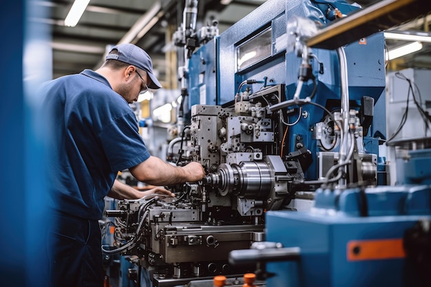 Foto individui qualificati che gestiscono varie macchine in un'industria manifatturiera o industriale