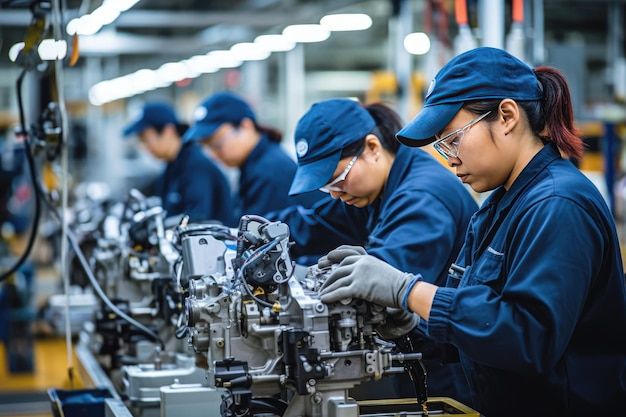 Foto individui qualificati che gestiscono varie macchine in un'industria manifatturiera o industriale