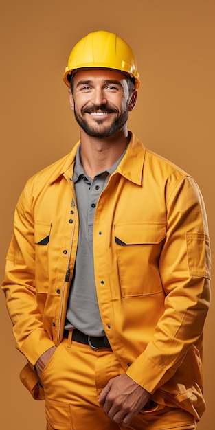 Skilled Machine Operator on Solid Yellow Background