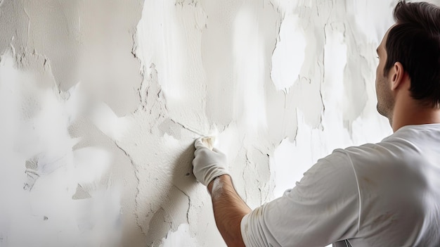 Photo a skilled plasterer meticulously smoothes and refines a wall surface with expertise precise plastering wall finishing expert craftsmanship surface refinement generated by ai