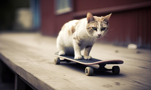 Skillful cat effortlessly glides on a skateboard capturing everyone's attention Creating using generative AI tools