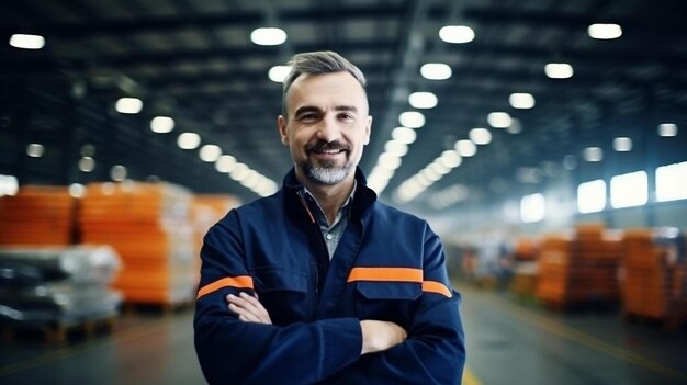 skillful worker attending brief meeting in the factory industrial people and manufacturing labor