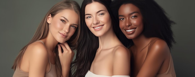 Skin care beauty smiling women in different age Make up and cosmetics Generative ai