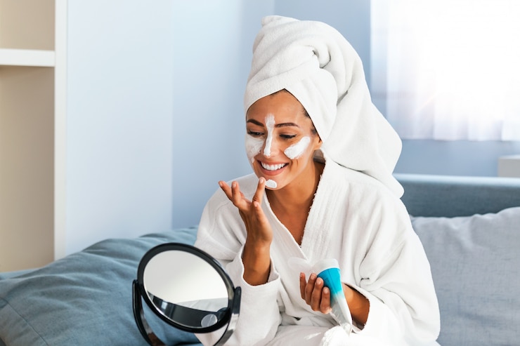 Photo skin care and beauty treatments with mask on her face