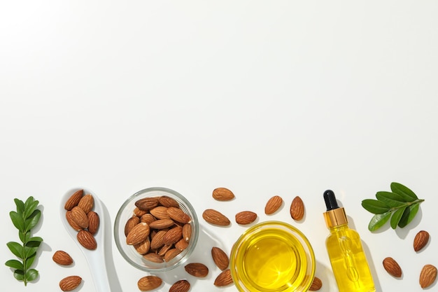 Skin care and body care concept almonds almond oil