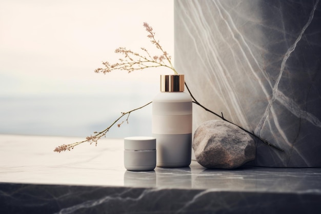 Skin care cream bottles beauty mockup on marble stone background