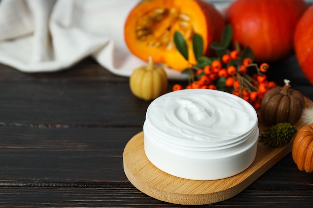 Skin care and face care concept pumpkin cosmetic