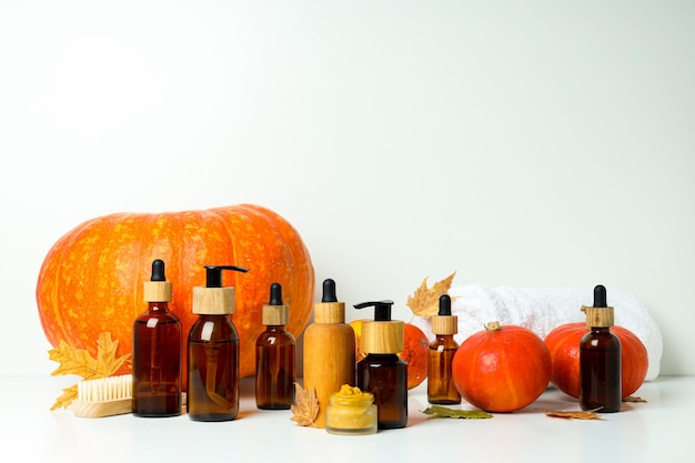 Skin care and face care concept pumpkin cosmetic