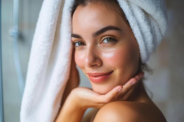 Foto modello di cura della pelle in asciugamano