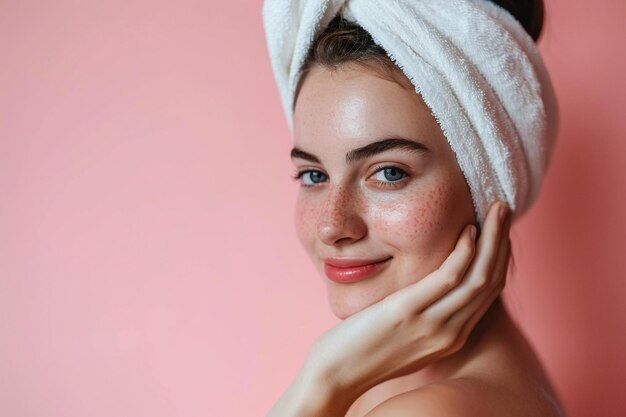 Skin care model in towel