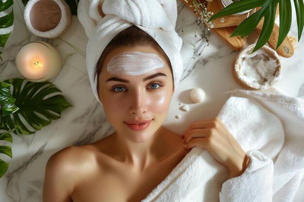 Skin care model in towel