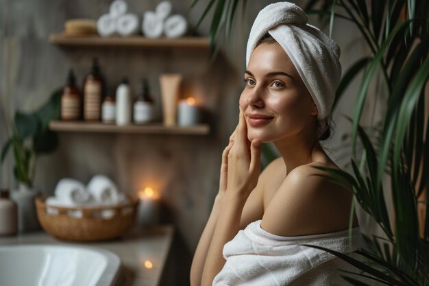 Skin care model in towel