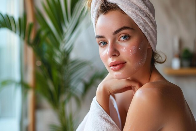 Skin care model in towel