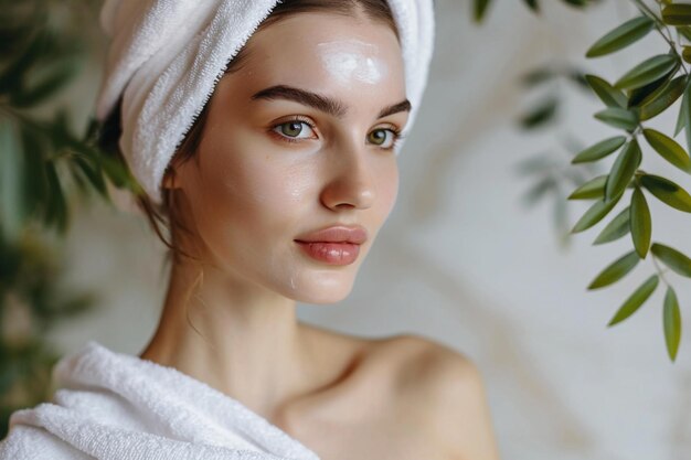 Skin care model in towel