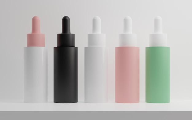 Skin care serum cosmetic bottle, 3d rendering illustration mockup, medical lotion product