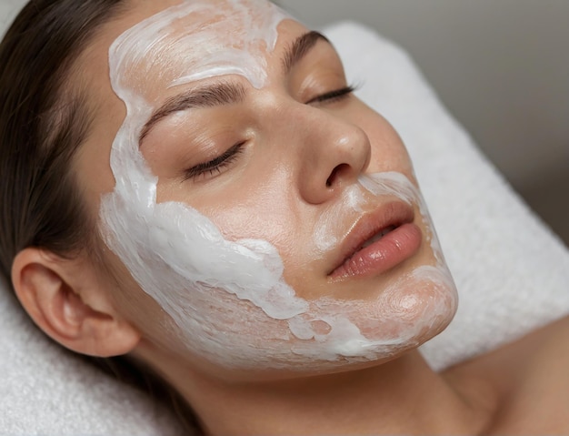 skin care woman applying cream on her face