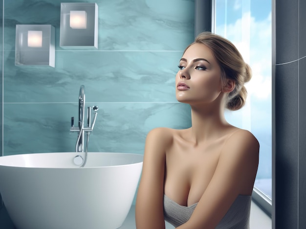 Skin care woman in bathroom