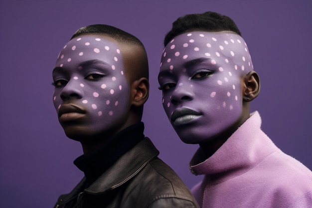 Photo skin man face young looking dots cosmetology portrait face fashion purple polka beauty generative ai