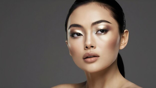 Skincare and makeup concept beautiful asian female woman with healthy facial skin close up portrait