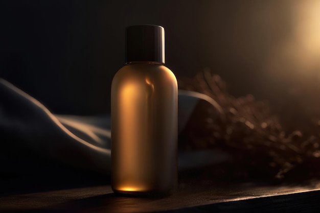 Skincare product bottle wrapped with hair AI generated