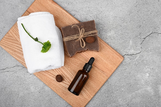 Skincare products on a cement background